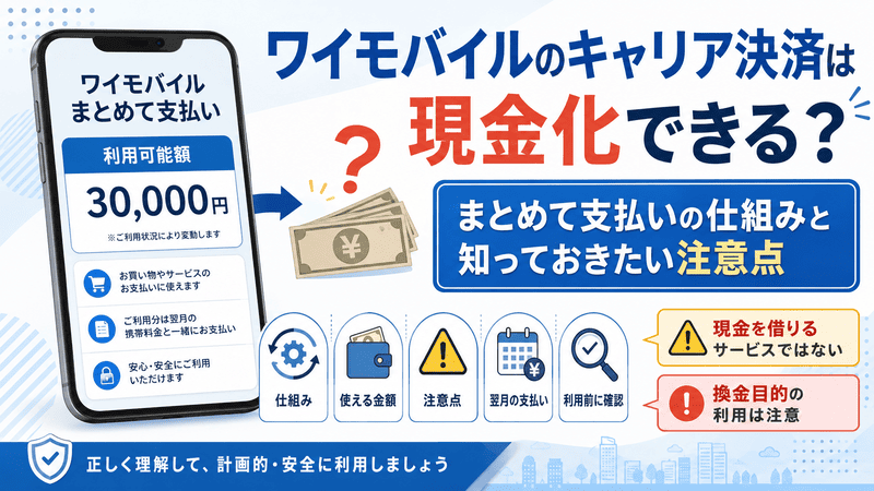 ワイモバイルのキャリア決済は現金化できる？まとめて支払いの仕組みと知っておきたい注意点